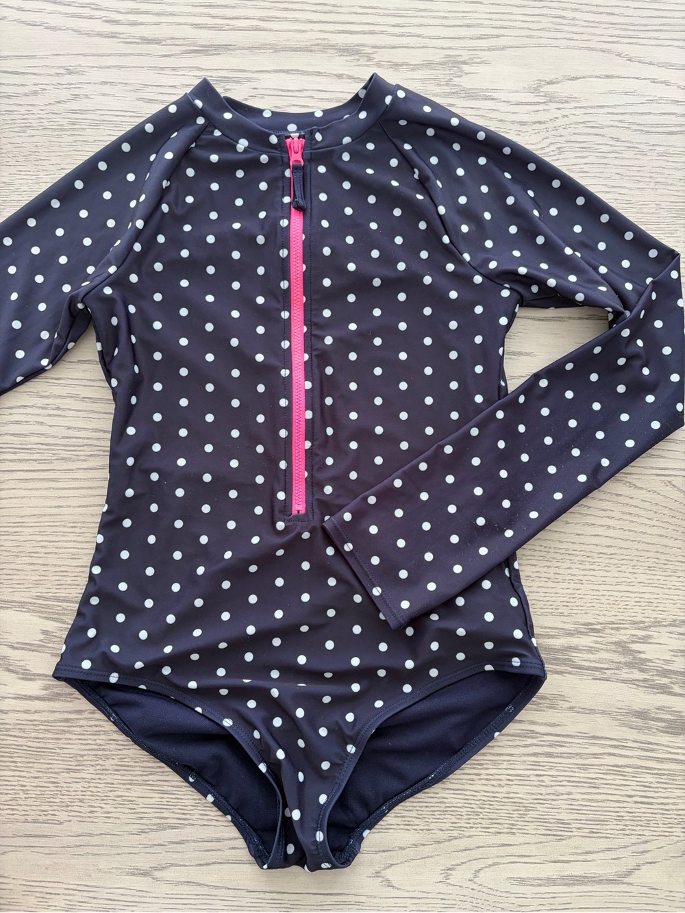 GAP Navy Polka Dot Long-Sleeve Rashguard with Pink Front Zip